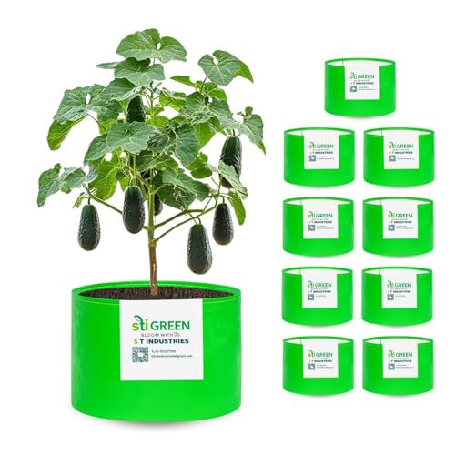 Image of HDPE Grow Bags for Plants 15X12 Inch (Pack of 10) | 260 GSM Heavy Duty UV-Protected Round Green Colour Plant Bags for Terrace and Vegetable Gardening | Strong & Reusable|