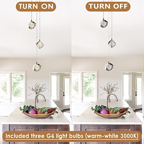 Yaskina Cube Crystal Cluster Chandeliers, 3-Light Cut Crystal Pendant Lights, 9W Modern Square Crystal Pendant Hanging Light, Raindrop Crystal Chandelier Light Fixture For Kitchen Island #TOP5