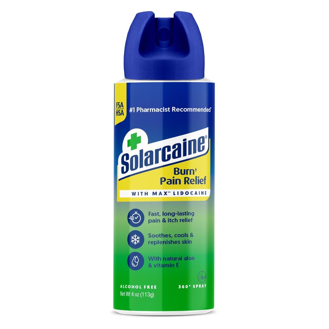 Solarcaine Aloe Sunburn Relief Spray with 4% Lidocaine - After Sun Care Relief for Burns, Scrapes & Itch - Aloe Spray to Soothe, Cool & Replenish Skin - 4oz