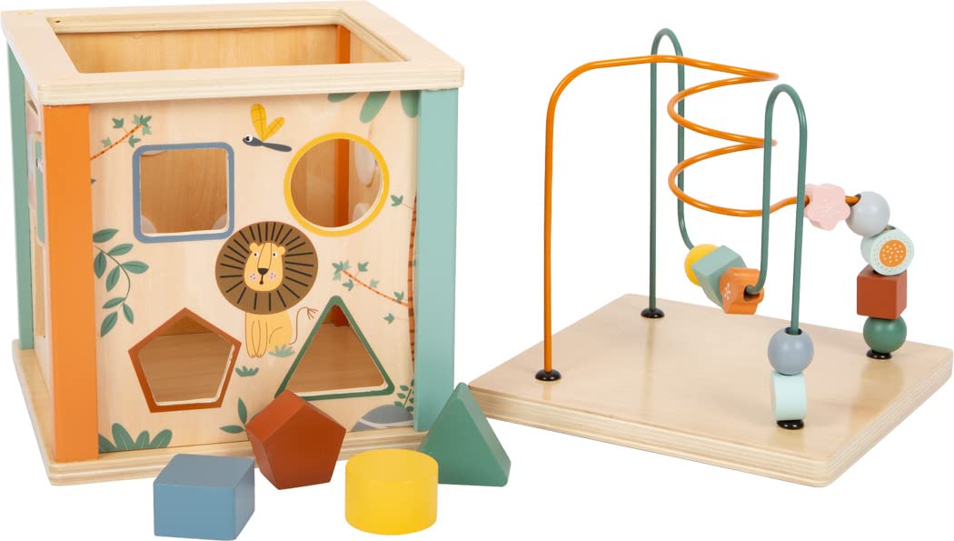 Small Foot Cubo motricità Safari, Giocattolo educativo per Neonati e Bambini, in Legno, da 12 Mesi,11960