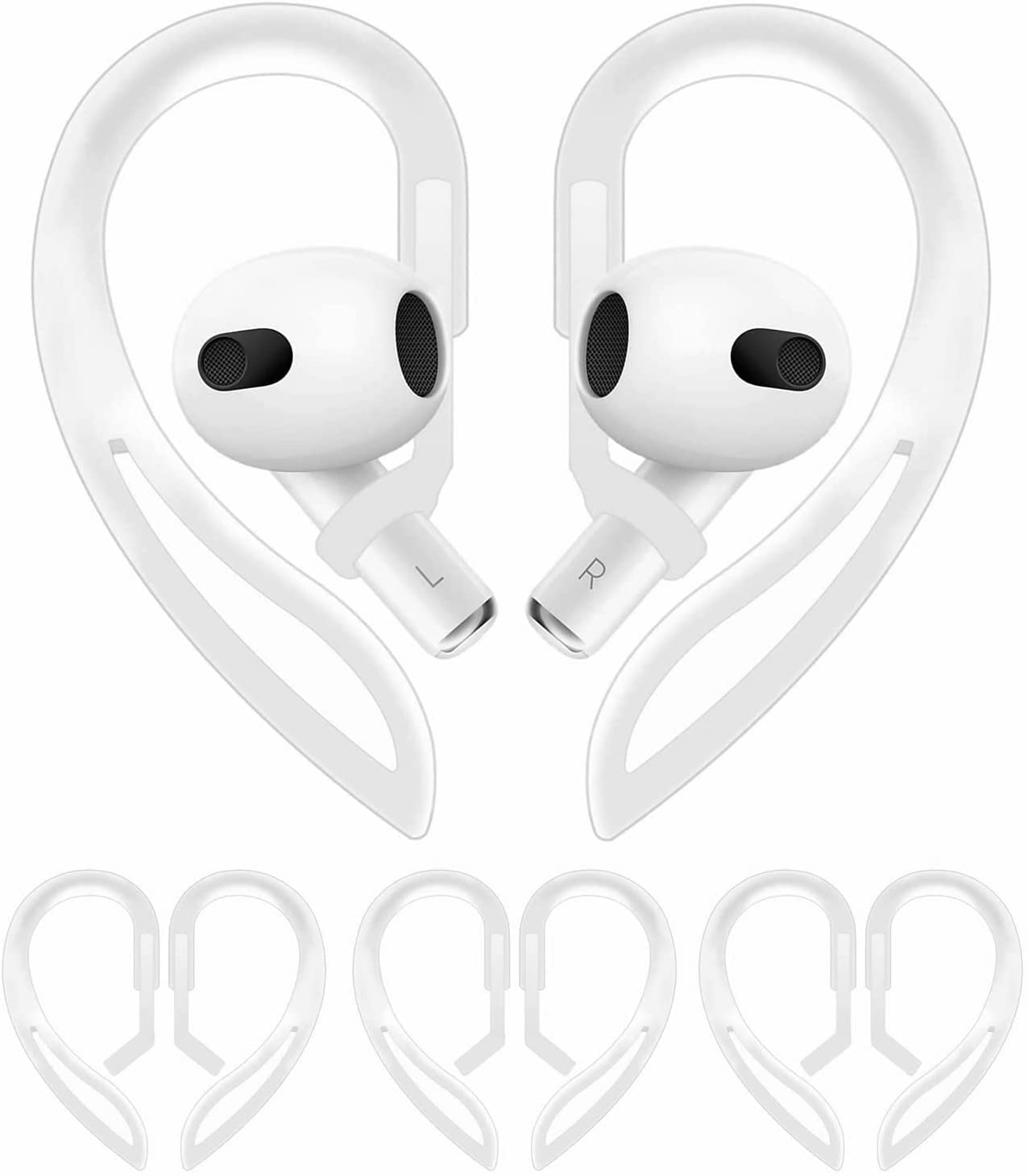 LALASTYLE 3 Pairs Ear Hooks Compatible with AirPods 3 2 1 and Pro, 360 Angle Rotation Adjustable Length Anti-Slip Sport Outdoor Earhooks Wing Tips Holder for AirPod Pro and 1 2 3 - Translucent