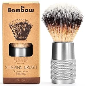Bambaw – Shaving Brush Vegan | Silver | Ingrown Hair and Razor Bumps Treatment| Durable Shaving Brush Metal Handle| Shaving Brushes for Men and Women | Waste Free Synthetic Hair Brush