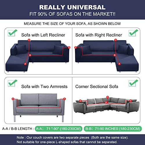 Bt.wa Couch Cover L Shape Sectional Sofa Cover 2-Piece Soft Stretch Reversible Sofa Slipcover 3 Seater + 3 Seater Furniture Protector Couch Slipcover With 2Pcs Pillowcases (Navy) #TOP4