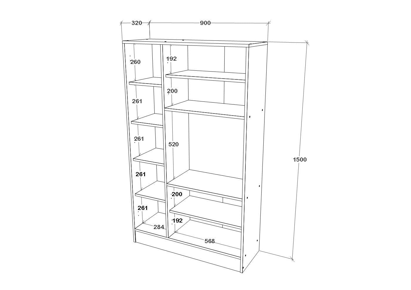 Küchenschrank Arno, 5 Türen, Weiß, 90 x 32 x 150 cm