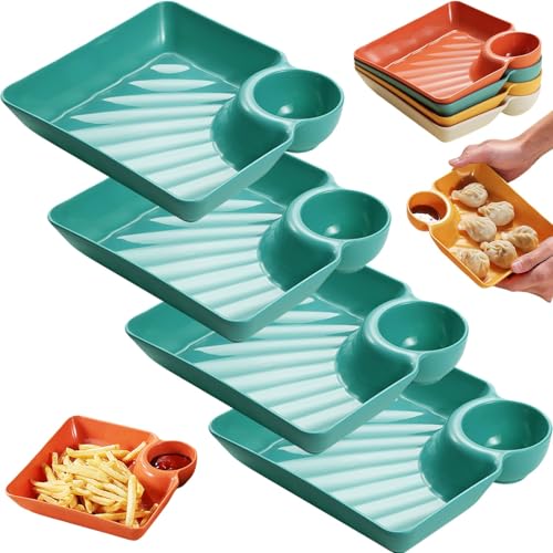 2026 - Set di vassoi per salse, 4/8 pezzi, multi-scomparti, riutilizzabili, perfetti per patatine, frutta e cibi cotti, facili da pulire (4 pezzi verdi)