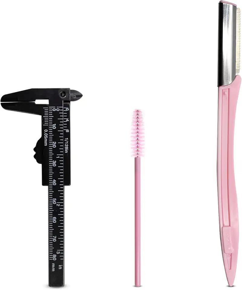 Kit Design de Sobrancelhas Paquímetro + Escovinha + Navalha, Simetria Facial