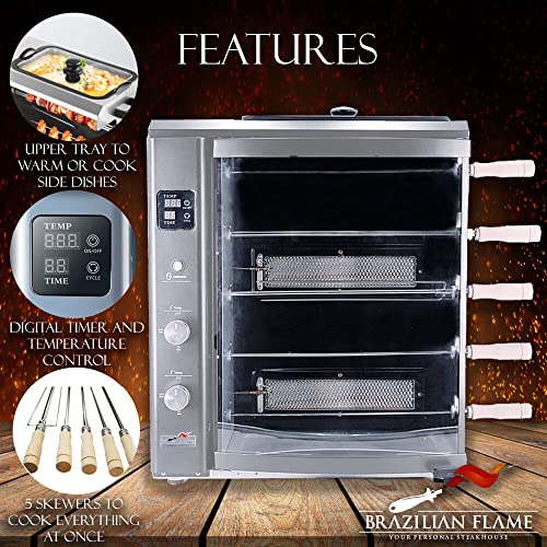 Brazilian Flame Silver Brazilian Gas Rotisserie Grill With 5 Skewers And Upper Tray, Bg-05Lxk-Silver #TOP1