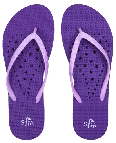 Showaflops Womens' Antimicrobial Shower & Water Sandals for Pool, Beach, Dorm and Gym - Violet/Lav Long Heart 9/10