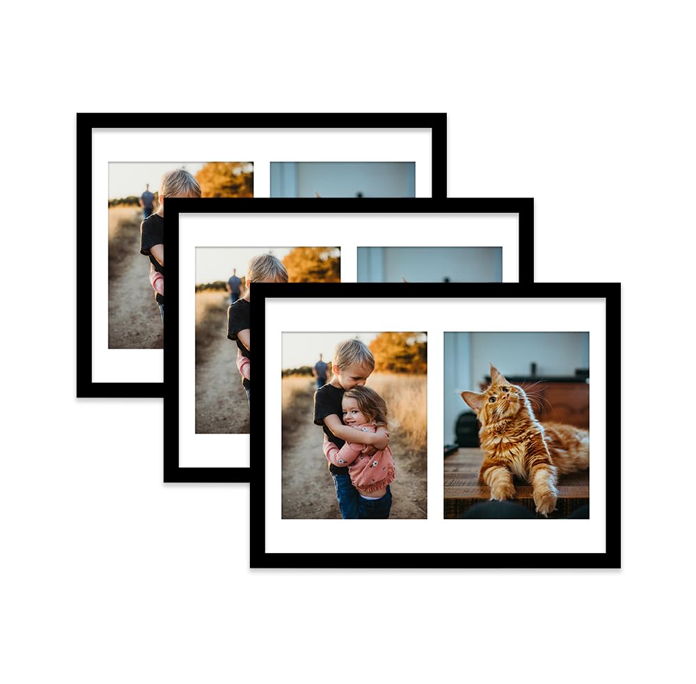 Black Multi Photo Frame - Holds 2 x 9x7 Pictures, Family Collage Picture Frame for Wall Display, 16x12 Frame size, Set of 3