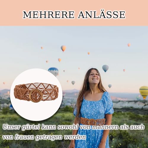 YzmrBdqc Geflochtener Rattan Taillengürtel für Frauen - Breiter Boho-Strohgürtel, Gewebter Bund