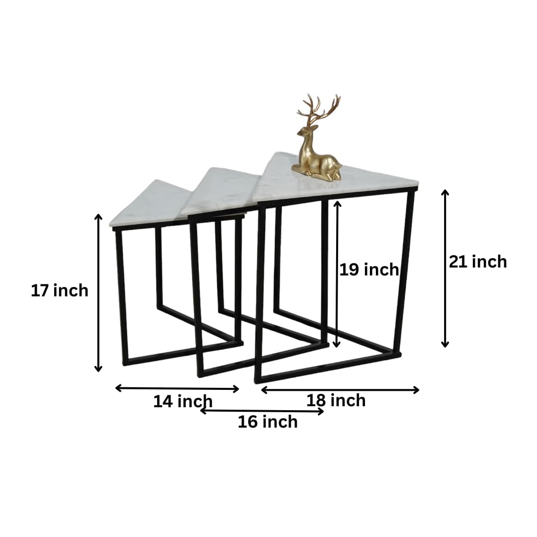 R N Marble & Handicraft 3D Modern Three Corner Side Table 3 Pcs Set for Living Room Bedroom 1