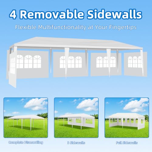 Image of 10x20 White Canopy Tent with 4 Removable Sidewalls and Windows, Waterproof Outdoor Party Gazebo Tent for Backyard Wedding Events BBQ Graduation