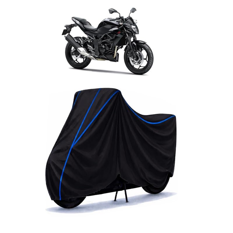 Image of Z 650 RS Bike Cover Water Resistant Universal Motorcycle Rain | Heavy Duty UV Protection, Dust, Scratch Indoor Outdoor All Weather with Black Blue Piping Elastic