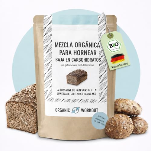 MEZCLA PARA PAN BAJO EN CARBOHIDRATOS 350g – Orgánico, vegano, sin gluten, alternativa de pan proteico, sin cereales, sin leche, keto, Organic Workout