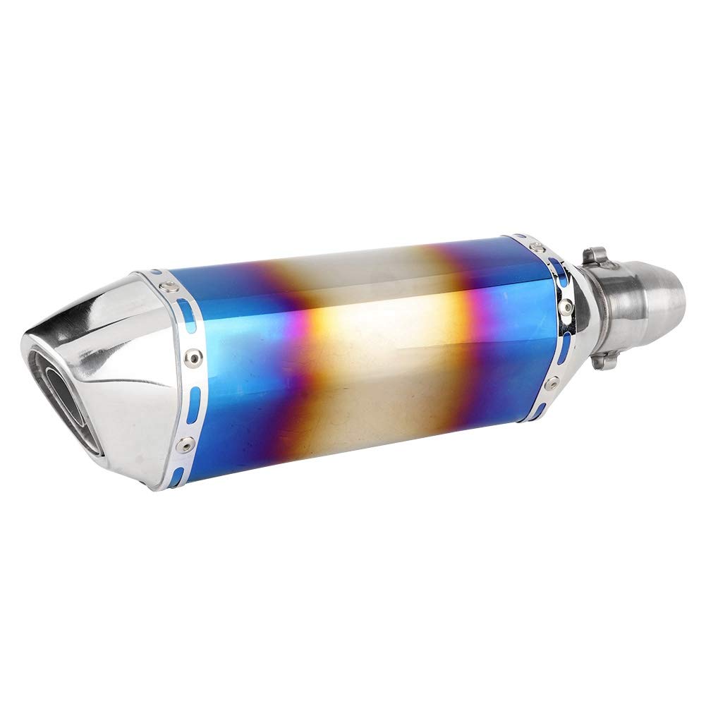 Tubo di Scarico della Coda, Moto Universale 51 Mm in Acciaio Inossidabile Coda Silenziatore Posteriore Tubo di Mostro di Scarico Blu Lucido