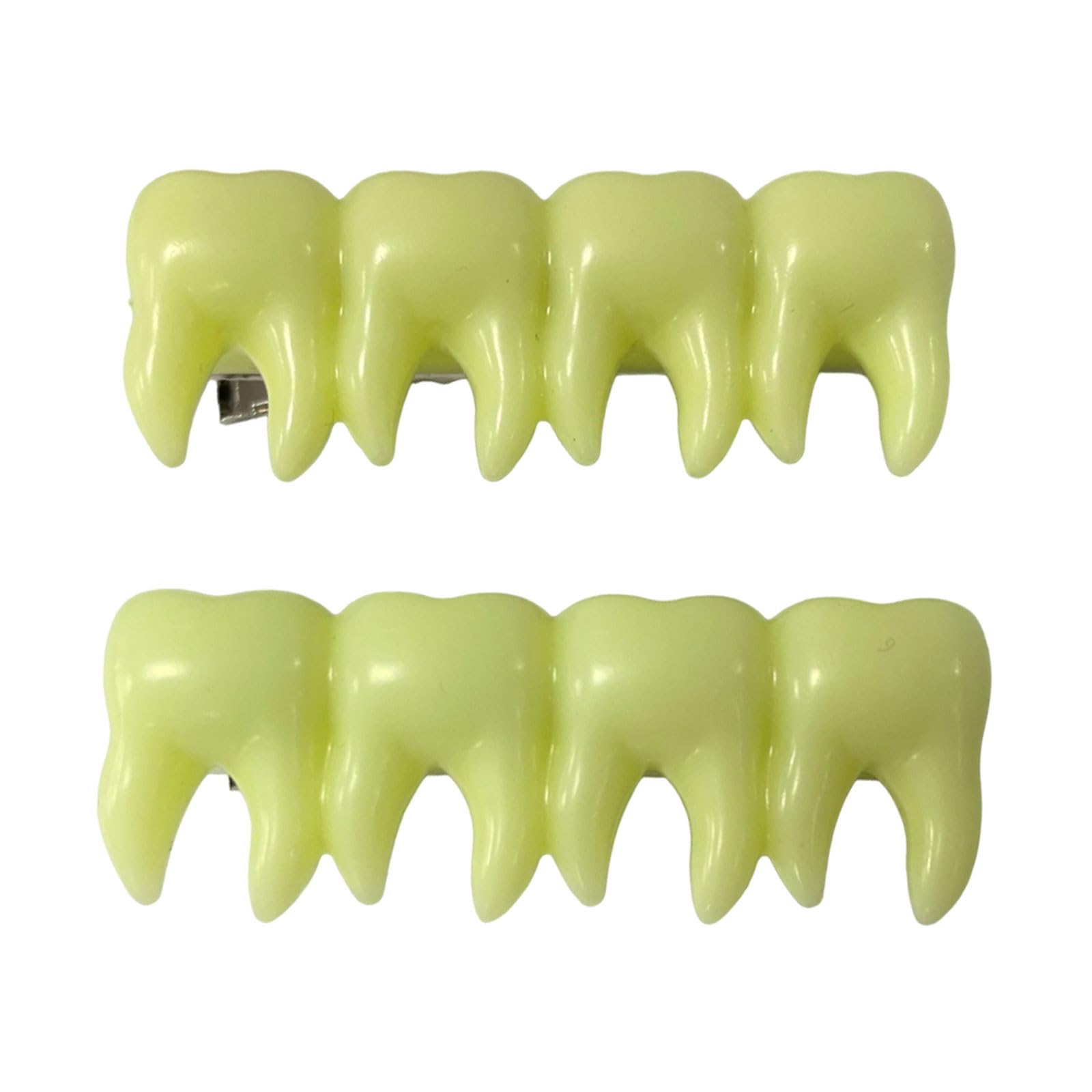 Elnwnnkc Girls Fluorescent Green 2Pcs Eye Catching Tooth Hairpin Terrifying Barrettes For Halloween Dress Up And Decorations Cosplay Parties Headwears Barrettes