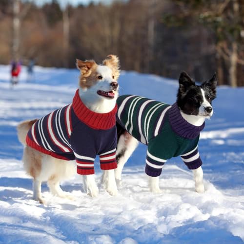Kuoser Dog Sweater,Warm Dog Sweaters for Extra Large Dogs,Turtleneck Thick XXL Dog Sweater Christmas Outfit,Pet Winter Clothes Doggie Knitwear Girl Boy for Holiday Thanksgiving,Green&Navy Strips 2XL - Image 6