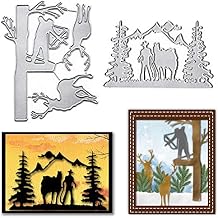 Metal Tree Background Cutting Dies for Card Making, Man Hunt Die Cuts Elk Camel Deer Embossing Stencils Template Mould for Card Scrapbooking and DIY Craft Album Paper Card Decor