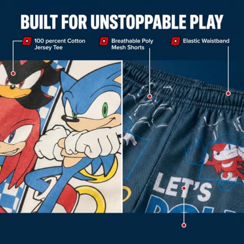 Image of SEGA Sonic the Hedgehog Athletic T-Shirt and Mesh Shorts Outfit Set Toddler to Big Kid Sizes (2T - 18-20)