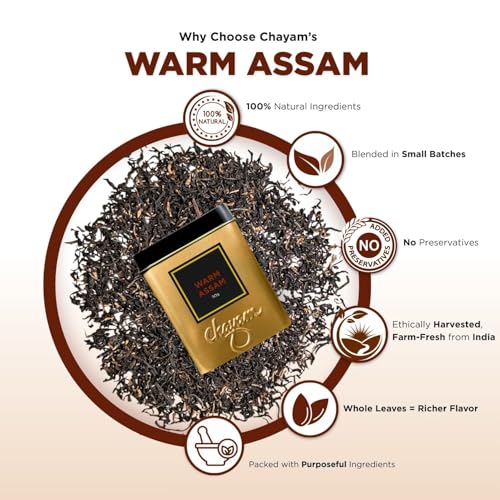 Image of CHAYAM Warm Assam - 50g Loose Tea in Tin | Strong Whole Leaf Orthodox Tea from Assam | Bold & Malty Flavour | Premium Indian Black Tea Rich in Antioxidants