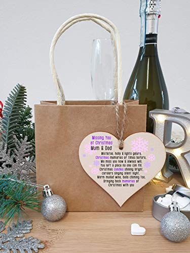 The Plum Penguin Handmade Wooden Christmas Hanging Heart Plaque Gift Missing you at Xmas sentimental rememberance present tree decoration pink snowflakes lost loved ones - Image 4