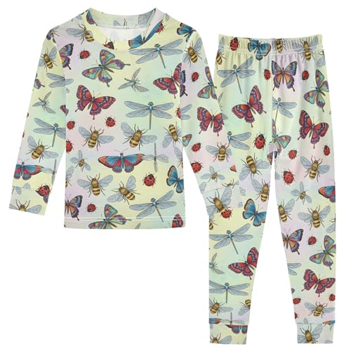 Pajama Sets Long Sleeve Butterflies and Bees Pattern Soft Comfy Sleepwear 2 Piece PJS 3-8T