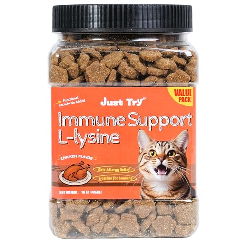 Just Try 16 oz Lysine Cat Treats - Lactoferrin Lysine for Cats Kittens to Support Immune - Cat Allergy Relief - Sneezing Runny Nose Watery Eyes -Training Treats