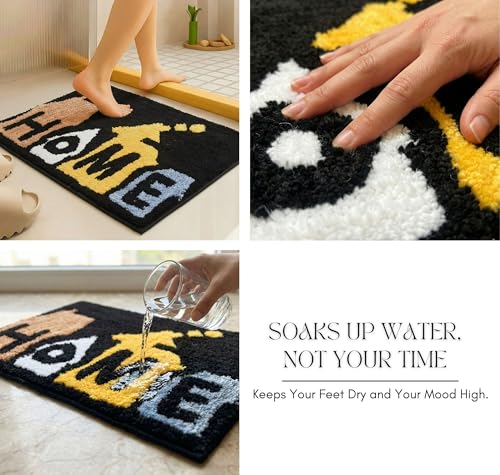Image of HOMEKART Microfiber Bath Mat 2000 GSM, Super Soft & Absorbent Anti-Skid Bathroom Floor Mat, Quick Dry Door Mat for Bathroom, Bedroom & Kitchen (40x60 cm, Black & White) Pack of 1
