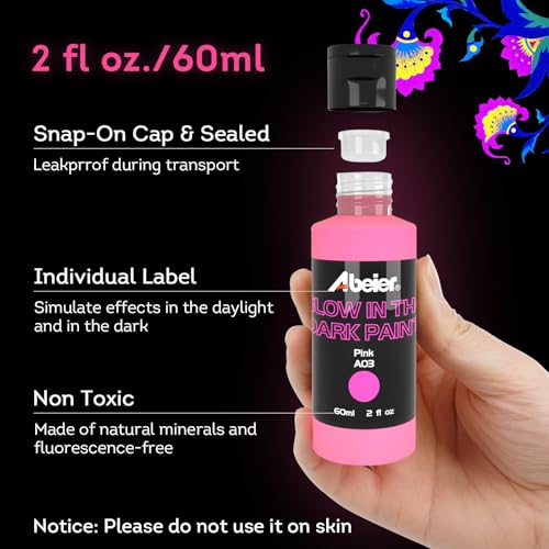 ABEIER Glow in the Dark Acrylic Paint, 10 Bright Colors (60ml/2oz) blacklight Paint, Neon Craft Paint, Long Lasting Glow Fluorescent Paint Ideal for DIY Projects Halloween Easter Christmas Decorations - Image 3
