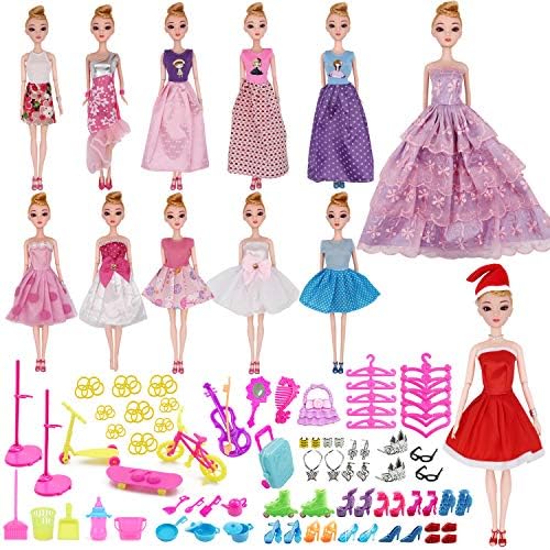 EuTengHao 90Pcs Doll Clothes and Accessories for 11.5 Inch Girl Dolls Include 1 Christmas Doll Clothes,1 Handmade Doll Wedding Dress,10 Different Doll Grown Outfits for Girl Doll and 78 Accessories