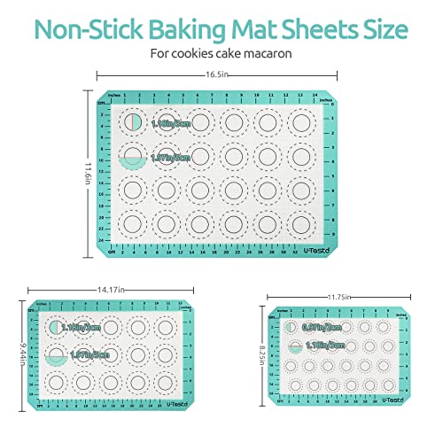 Image of U-Taste 446ºF Heat Resistant Macaron Silicone Baking Mat, Non Stick Reusable Cookies Pastry Sheet Liner with Edge Enhancement Circle Measurement (Half /Jelly Roll /Quarter Sheets Size, Aqua Sky)