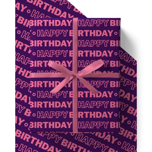 4 x Birthday Wrapping Paper for Women - HUGE 43% BIGGER [84cm x 60cm] Premium Eco Pink & Purple Gift Wrap for Her Girls Mum Wife Sister or Friend (4 Sheets & 4 Tags)