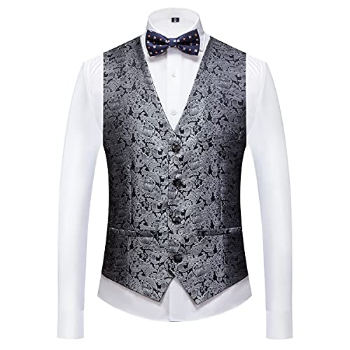 KUDORO Mens Suits Slim Fit 3 Piece Tuxedo Suit Set for Prom Wedding Party Paisley Jacket Vest Pants Homecoming Outfit3