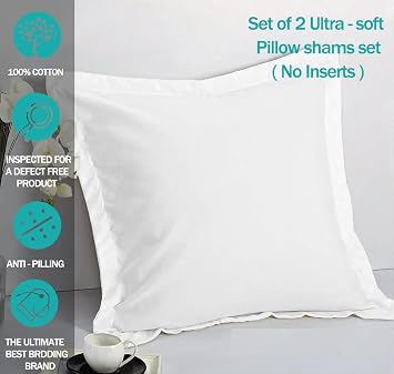 Solid Pillow Sham Set of 2, European 26x26 White, Cover