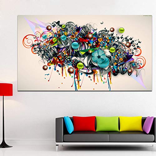 Affiche graffiti abstrait fleurs géométriques sur toile salon 55x95 cm - 2