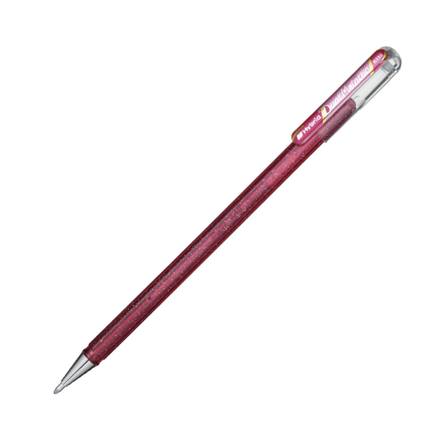 Pentel K110 Hybrid DualMetallic Gel Rollerball, 1.0mm Tip, Pink/Metallic Pink (Single Pen)