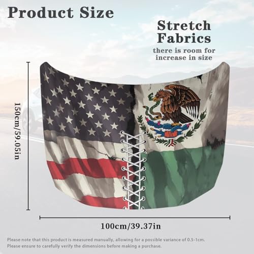 Image of American Mexican Flag Car Hood Cover Stretchable Polyester,Engine Cover,Elastic Fabrics Can be Washed,Car Bonnet All-Season Protection