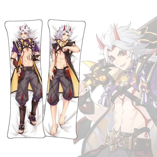 FDSAD Housse de Coussin Genshin Impact Arataki Itto Oreiller de Corps Anime Dakimakura Housse de Coussin en Tissu Peluche Court