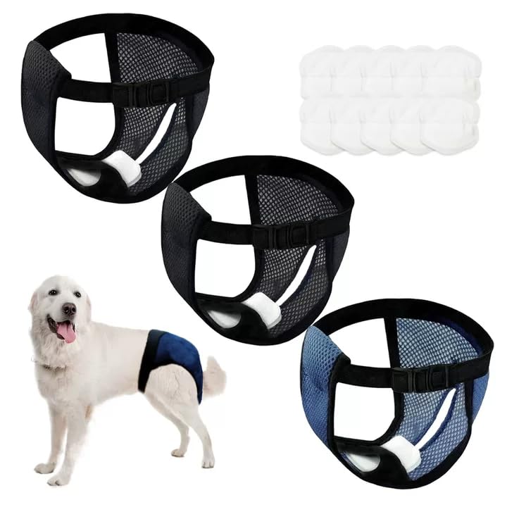 3er Pack Höschen für Hunde Läufigkeit mit 10 Damenbinden, Weich, Atmungsaktiv und Verstellbar Schutzhose Hündin, Wiederverwendbare Periodenhose Hund, Läufigkeitshose, L