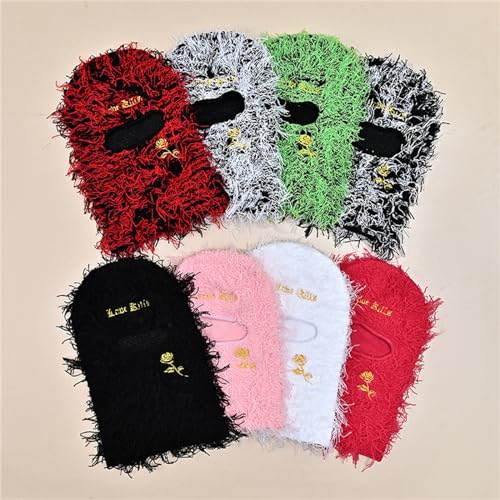 Balaclava de punto térmico para hombres y mujeres, gorro tejido con bordado de letra, resistente al viento, gorro con capucha para montar y esquiar miniatura 2