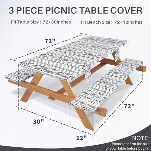 Picnic Table Cover with Bench Covers Non Slip Waterproof Vinyl Tablecloth for 6 Foot Rectangle Tables Family Gardening Needs Camping Rv Roadtrip Items for Tent Camper Useful Gift for Woman Man