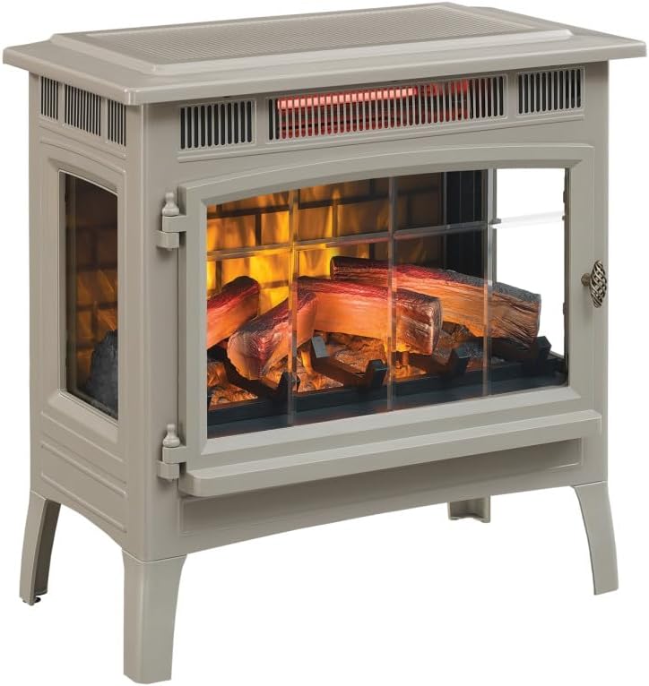duraflame Freestanding Electric Fireplace Stove Heater with 3D Flame Effect for 1,000 Sq. Ft. Room, French Gray