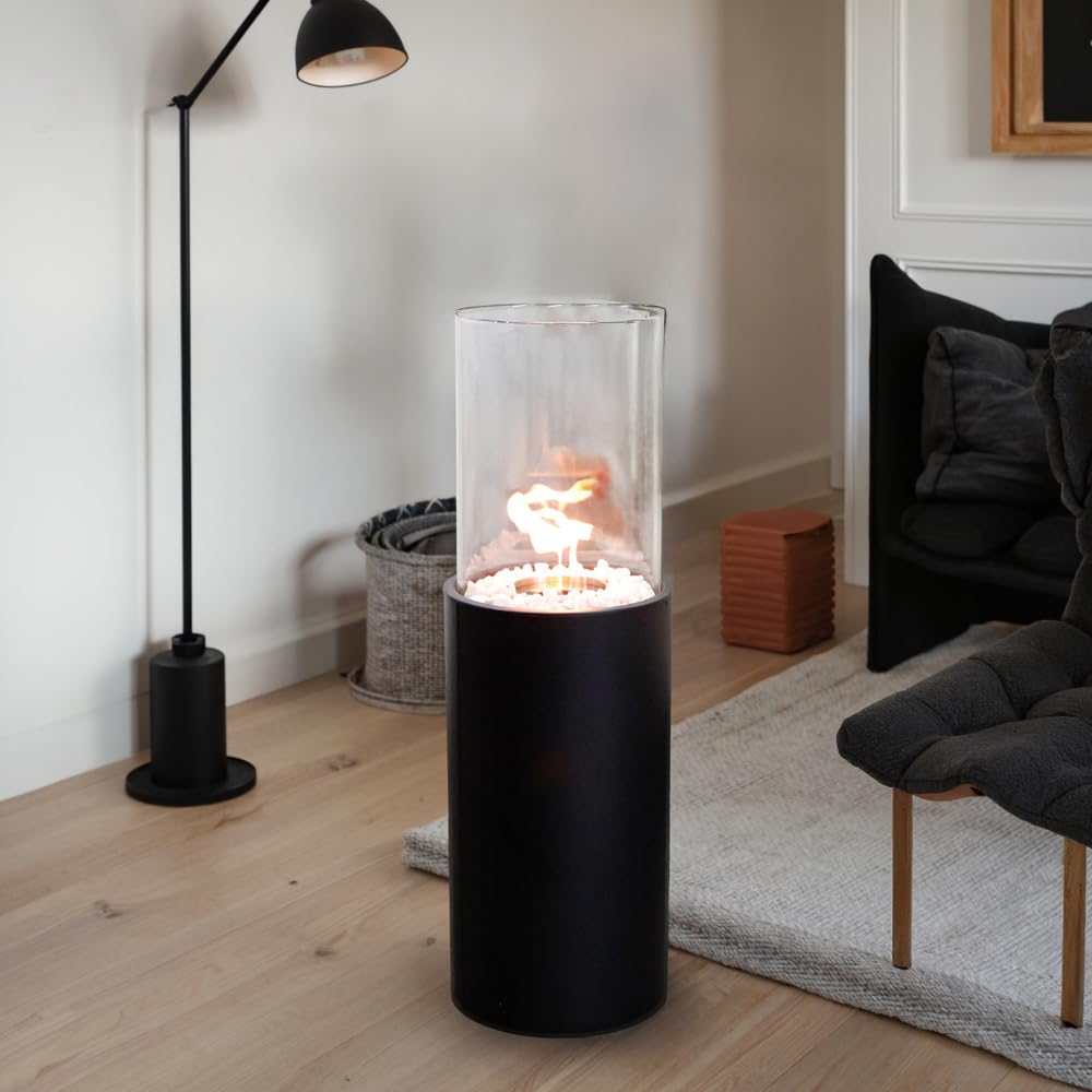 JHY DESIGN Chimenea de metal y cristal extra grande de 81 cm de altura