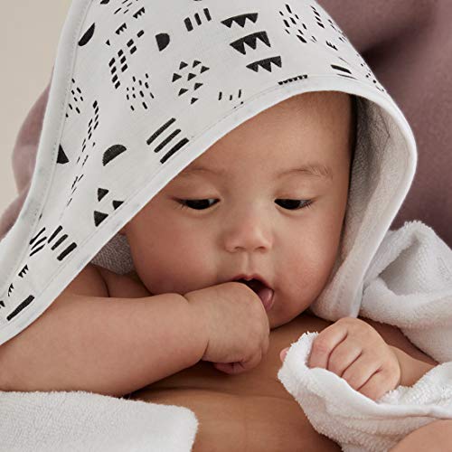 Image of HonestBaby 3-Piece Hooded Towel and Washcloth Sets Bath Gift 100% Organic Cotton Terry Infant Baby Boys, Girls, Unisex, Pattern Play, One Size