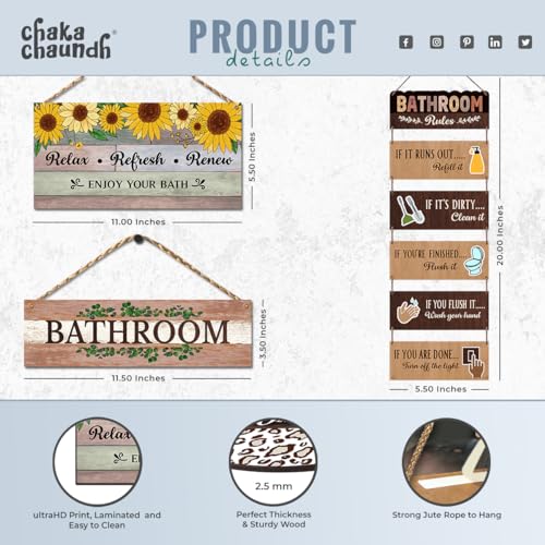 Image of Chaka Chaundh - bathrooms poster - bathroom posters with frame - bathroom quotes framed posters - bathroomss etiquette poster - bathroomss rules posters (Bathrooms wall plaque - set of 3 - vintage wood)
