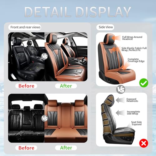 Image of Car Seat Covers Compatible with Chevy Equinox 2011-2026, Premium Leather Breathable, Wear Resistant, Airbag Compatible, All-Weather Protection & Full Coverage, 2 Front Seat Brown&Black