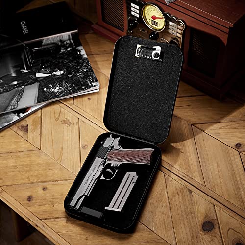 Gun Safe Small Hidden Gun Safe Box For Car Bedside Nightstand, Under Bed Stack-On Pistol Safe, Portable Money Safe Handgun Safe With 3 Digits Combination Lock, Quick-Access Lid Safety Device #TOP1