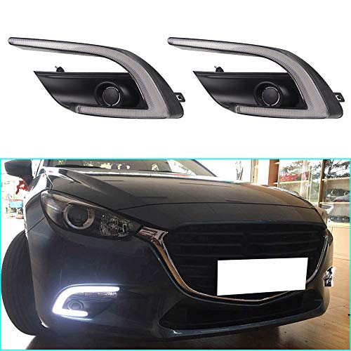 Super Bright LED Daytime Running Light Dual Color DRL for Mazda 3 2017-2018 Replacement Front Bumper Fog Lamp Assembly Model B 1 Pair(Front L/R)
