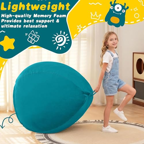 Image of HABUTWAY 2FT Bean Bag Chair, 2' Beanbags Small Bean Bag Chairs with Filling, Teardrop Bean Bag Chair Luxurious Velvet Ultra Soft Fur with Removable Cover (Dark Green)