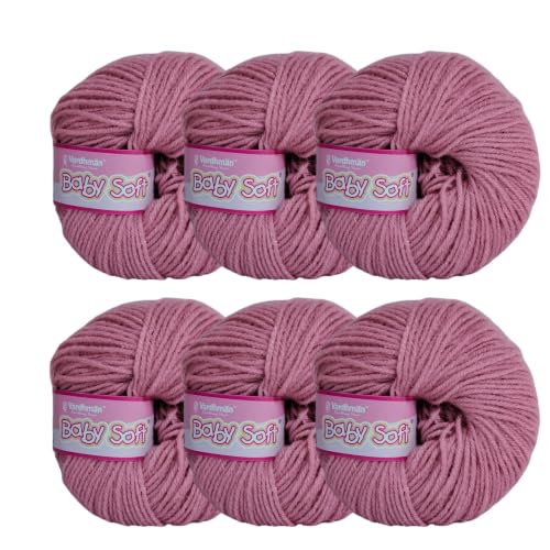Image of Vardhman Baby Soft Yarn Pack of 6 - 4-Ply Acrylic Wool 150g Total | Soft Yarn for Knitting & Crocheting Baby Blankets, Sweaters, Toys & Accessories | 86m per 25g Ball (1, Dusty Rose)